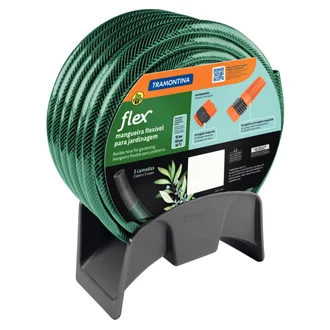 Mangueira FLEX VERDE para Jardim C/Engate Rosqueado /Esguicho e SUPORTE Tramontina