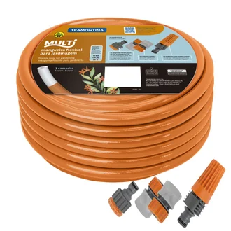 Mangueira MULTI para Jardim LARANJA com Engates e Esguicho 1/2" Tramontina